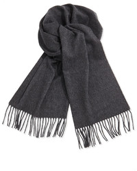 Neiman Marcus Cashmere Solid Fringe Scarf Gray