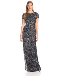 Adrianna Papell Short Sleeve All Over Sequin Gown