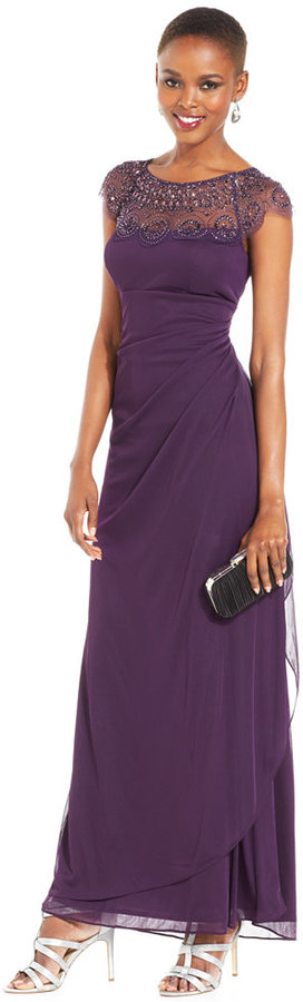 Xscape petite beaded illusion hot sale gown