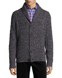 Neiman Marcus Shawl Collar Chunky Cable Knit Cashmere Cardigan Gray
