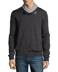 Neiman Marcus Shawl Collar Toggle Sweater Shadow