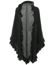 Minnie Rose Cashmere Ruffle Shawl In Charcoal