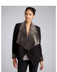 Blue Duck Black And Grey Dyed Shearling Oversized Drape Collar Jacket