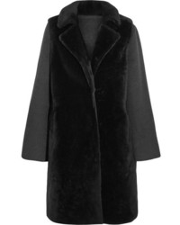 Yves Salomon Layered Shearling And Wool Blend Coat Charcoal