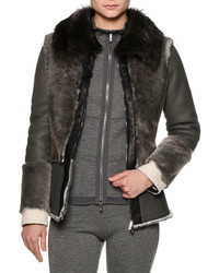 Callens Zip Front Two Tone Shearling Fur Jacket Gray