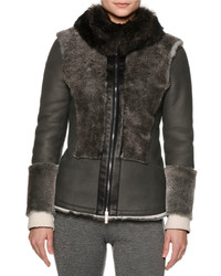 Callens Zip Front Two Tone Shearling Fur Jacket Gray