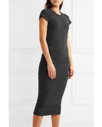 James Perse Classic Ruched Stretch Cotton Jersey Dress Charcoal