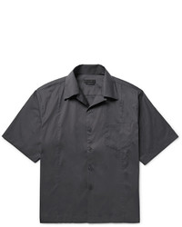 Prada Camp Collar Stretch Cotton Blend Poplin Shirt