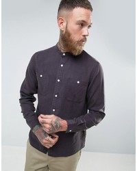 Asos Regular Fit Shirt In Drape Fabric With Grandad Collar In Charcoal