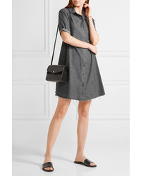 The Great The Bias Distressed Cotton Chambray Shirt Dress Charcoal