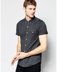 Asos Brand Jersey Shirt In Charcoal With Short Sleeves In Regular Fit
