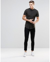 Asos Brand Skinny Shirt In Charcoal Jersey With Grandad Collar And Short Sleeves