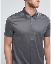 Hugo Boss Hugo By Daltos Shirt Short Sleeve Mercerised Jersey Slim Fit In Gray