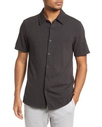 Cotton Citizen Presley Short Sleeve Knit Button Up Shirt In Charcoal At Nordstrom