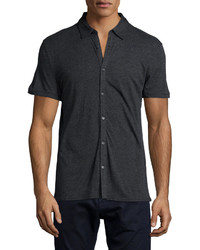 John Varvatos Star Usa Short Sleeve Knit Button Down Shirt Charcoal