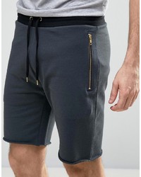 Asos Jersey Shorts With Gold Zips In Charcoal Marl
