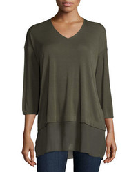 Eileen Fisher 34 Sleeve Silk Jersey Blouse