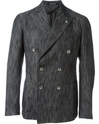 Charcoal Silk Double Breasted Blazer