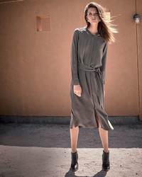 Go Silk Long Sleeve Silk Shirtdress Petite