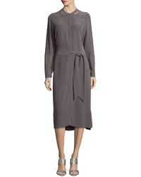 Go Silk Long Sleeve Silk Shirtdress Petite