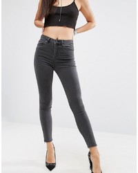 ASOS DESIGN Asos Ridley Skinny Jeans In Washed Black With Zip Side Hem