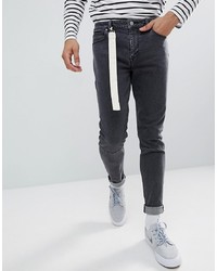 ASOS DESIGN Asos Skinny Jeans In Washed Black With Strap Detail