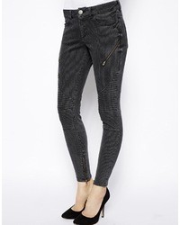 Asos Whitby Low Rise Skinny Ankle Grazer Jeans In Charcoal Stripe Gray