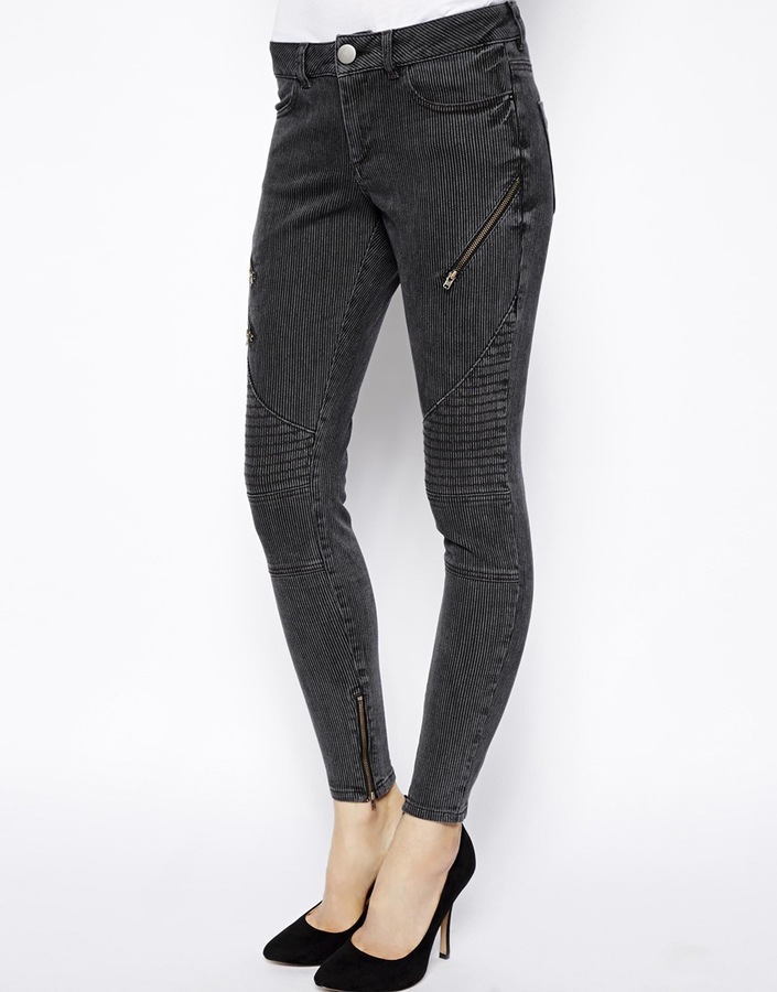 Asos Whitby Low Rise Skinny Ankle Grazer Jeans In Charcoal Stripe Gray ...