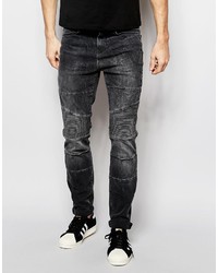 Pull&Bear Biker Skinny Jeans In Gray