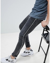ASOS DESIGN Extreme Super Skinny Jeans In Washed Black With Piping