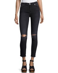 7 For All Mankind High Waist Ankle Skinny Jeans Dark Gray