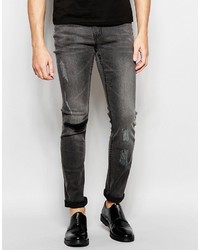 Cheap Monday Jeans Tight Stretch Skinny Fit Meltdown Black Knee Rip And Distressing