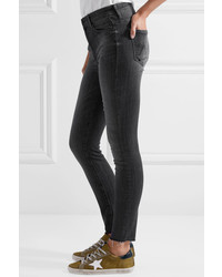Mother Looker Frayed High Rise Skinny Jeans Gray