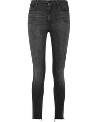 Mother Looker Frayed High Rise Skinny Jeans Gray