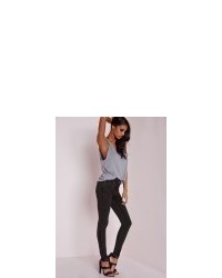 Missguided Hustler Mid Rise Eyelet Seam Skinny Jeans Charcoal