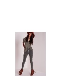 Missguided Sinner High Waisted Zipped Cargo Skinny Jeans Charcoal