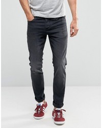 Selected Skinny Fit Stretch Jeans In Washed Black Denim