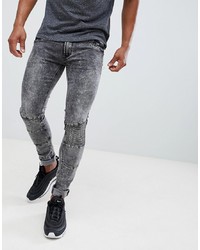 Soul Star Skinny Stretch Panelled Marble Effect Jeans