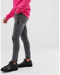 ASOS DESIGN Super Skinny Jean With Zip Detail In Washed Black