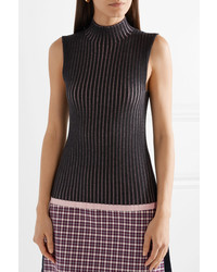 Burberry Striped Ribbed Cashmere And Turtleneck Top