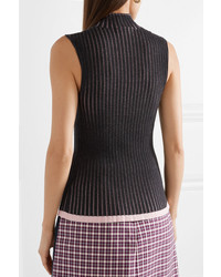 Burberry Striped Ribbed Cashmere And Turtleneck Top