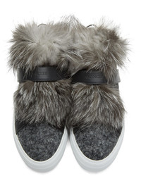 Moncler Grey Fur Victoire Slip On Sneakers