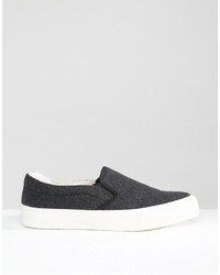 Asos Slip On Sneakers In Gray Felt With Faux Shearling Lining