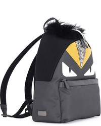 Fendi Monster Backpack Wwatersnake Fur Details Gray