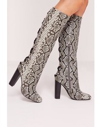 Missguided Snake Lace Up Knee High Boots