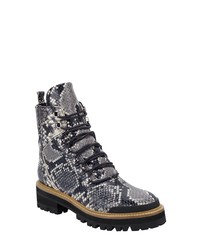 Charcoal Snake Leather Lace-up Flat Boots