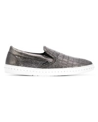 Charcoal Snake Leather Low Top Sneakers