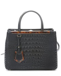 Fendi Black Calfskin Croc Stitched Convertible Tote Bag