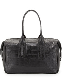 French Connection Lady Croc Embossed Faux Leather Satchel Bag Black