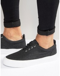 Asos Lace Up Sneakers In Gray Felt